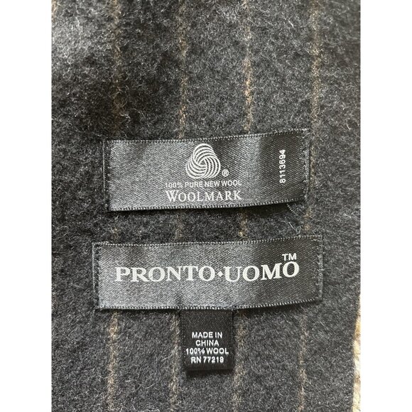 Pronto Uomo Scarf Mens Black Tan Pinstripe 100 Percent Wool Winter Warm Soft - Picture 2 of 3